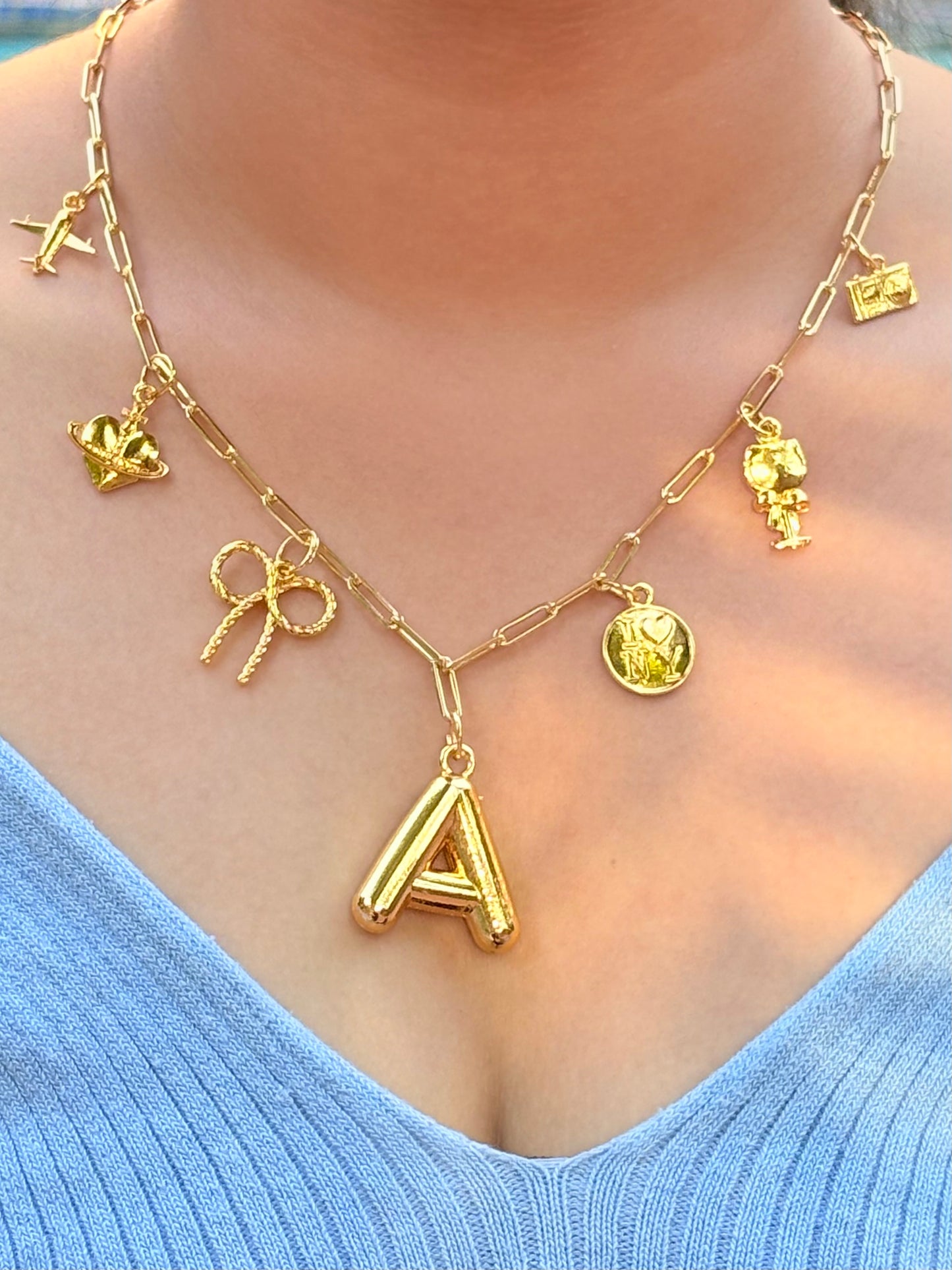 Charm necklace with initial
