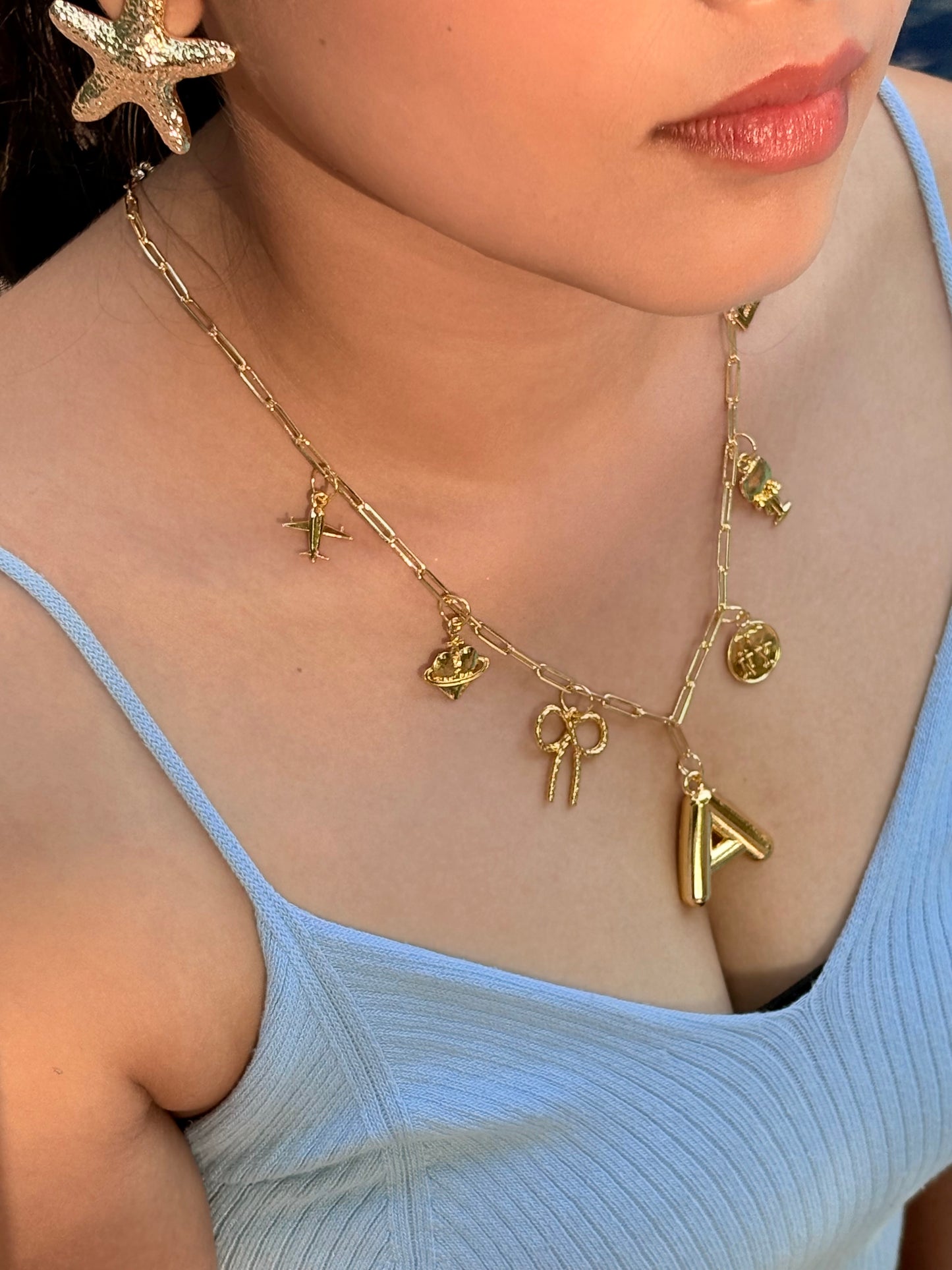 Charm necklace with initial
