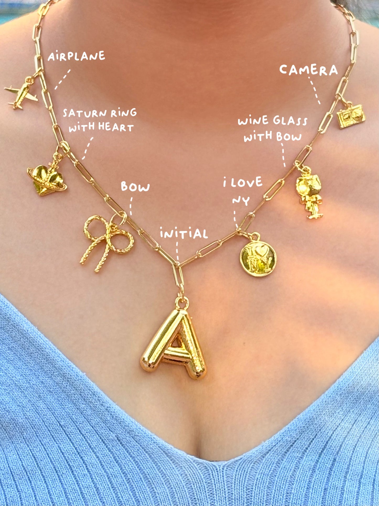 Charm necklace with initial