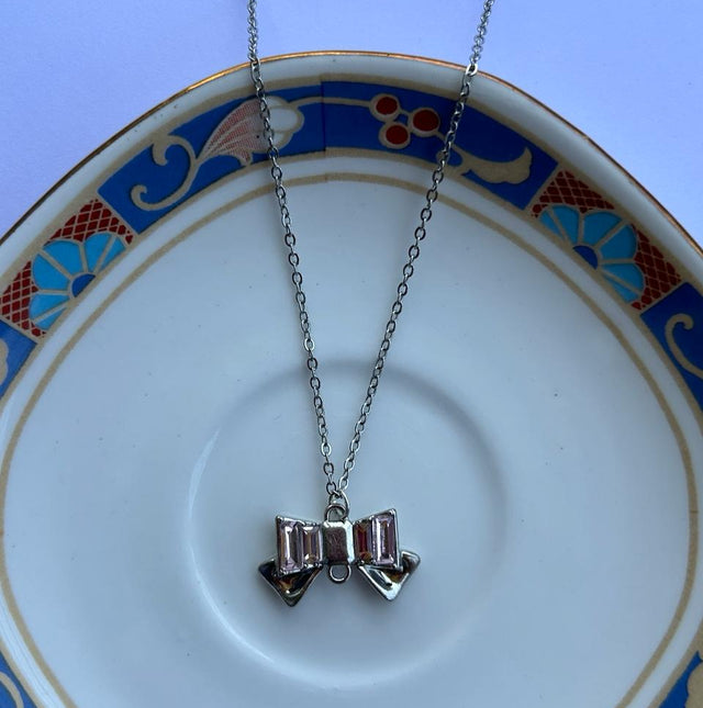 Coquette core pink bow necklace