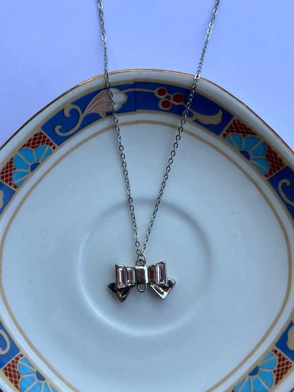 Coquette core pink bow necklace