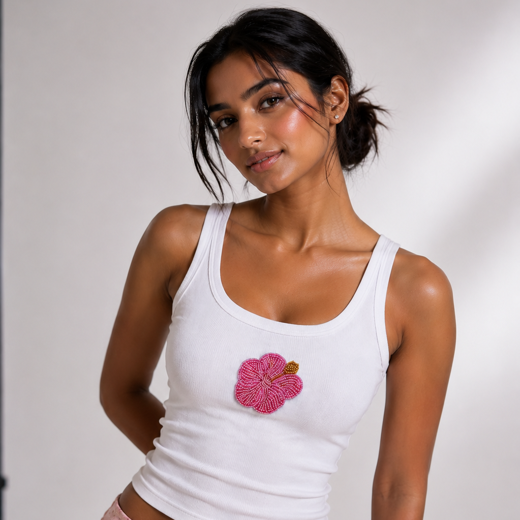 Flower Premium Cotton Beaded Tank Top | Round Neck | Soft Stretch Comfortable Fit