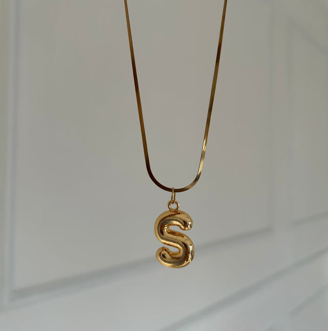 Bubble Letter necklace in snake chain