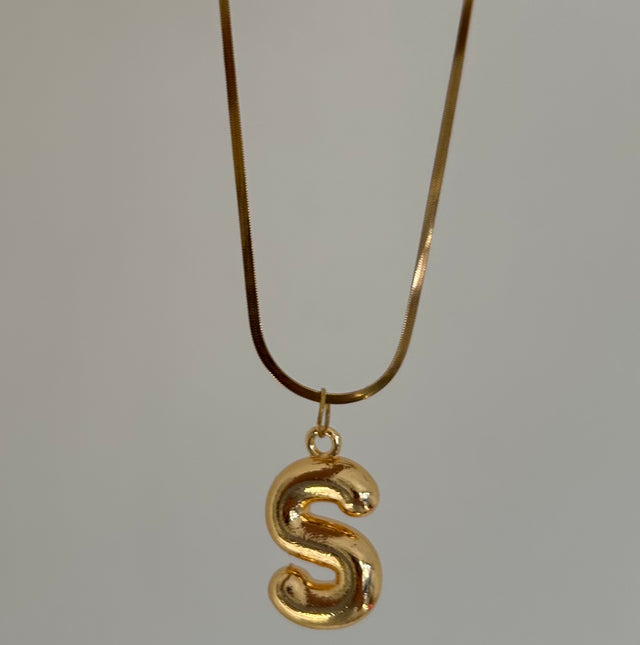 Bubble Letter necklace in snake chain