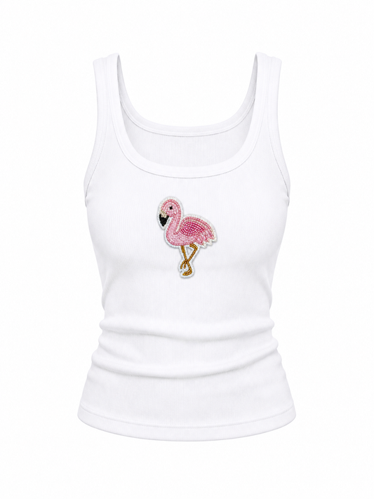 Flamingo beaded tank top