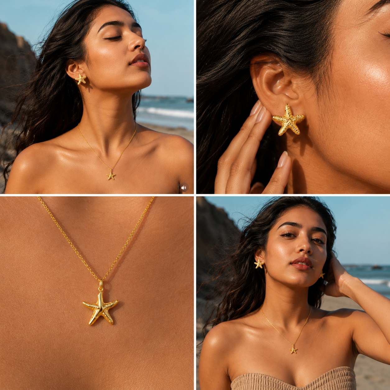 Starfish necklace & earrings combo
