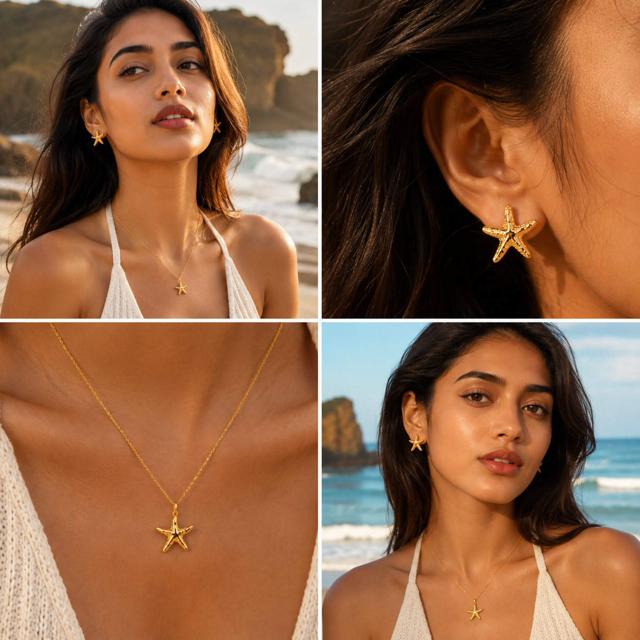 Starfish necklace & earrings combo