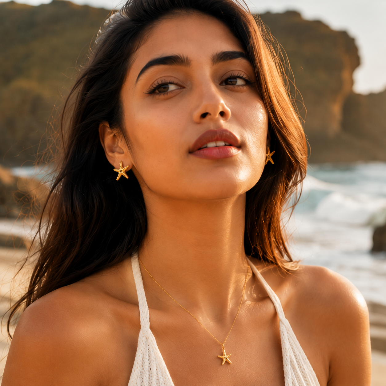 Starfish necklace & earrings combo