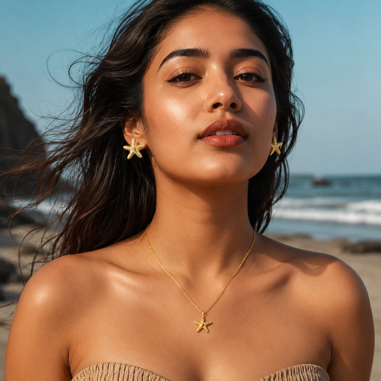 Starfish necklace & earrings combo
