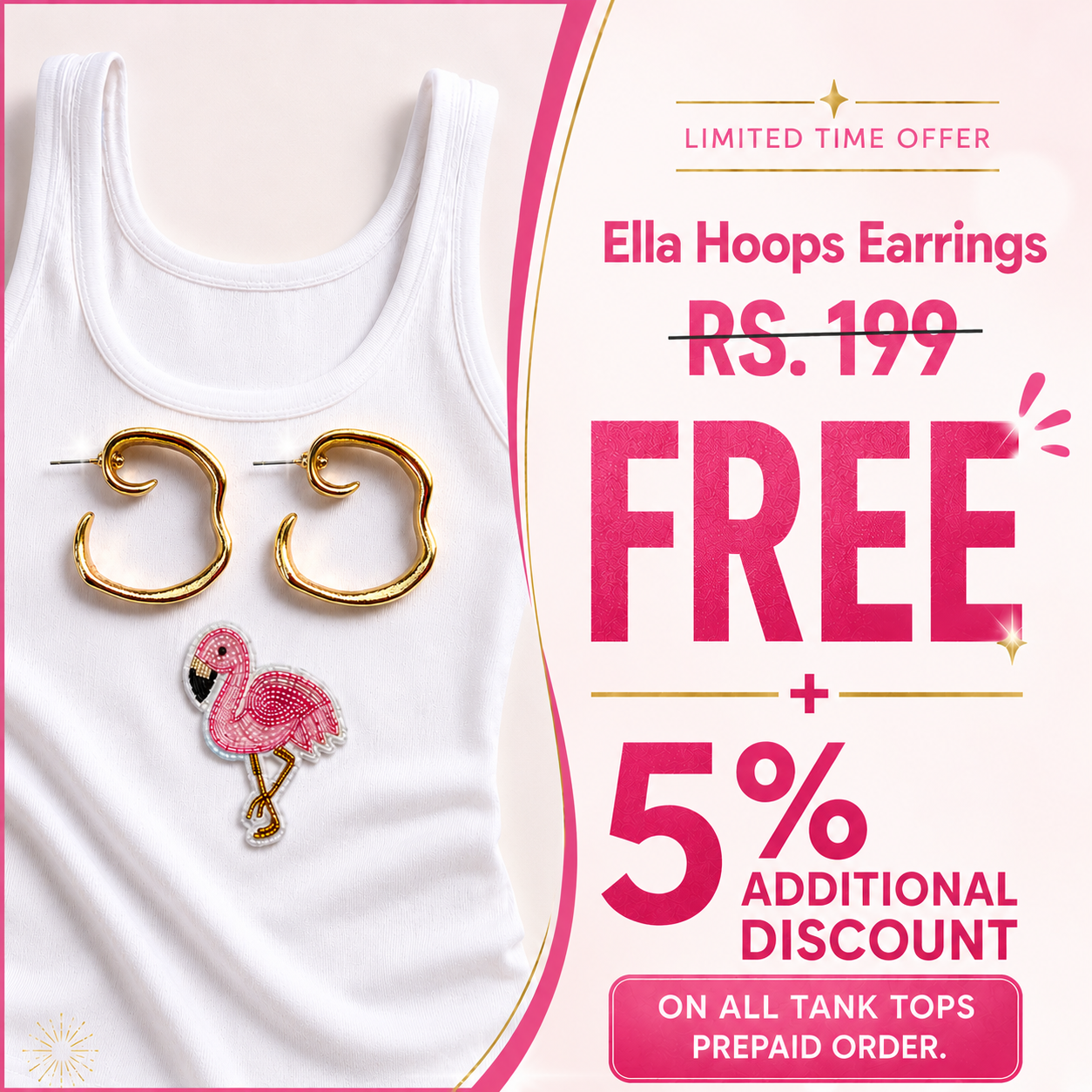 Flamingo Premium Cotton Beaded Tank Top | Round Neck | Soft Stretch Comfortable Fit