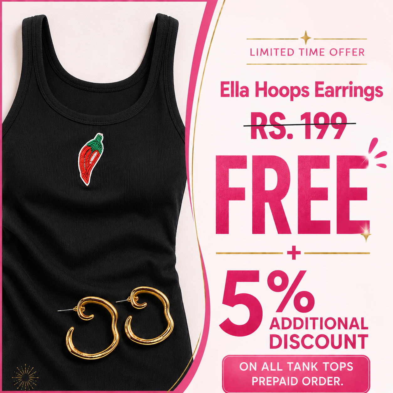 Mirchi Premium Cotton Beaded Tank Top | Round Neck | Soft Stretch Comfortable Fit