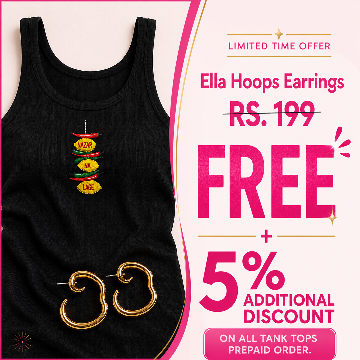 ‘Nazar na lage’ Premium Cotton Beaded Tank Top | Round Neck | Soft Stretch Comfortable Fit