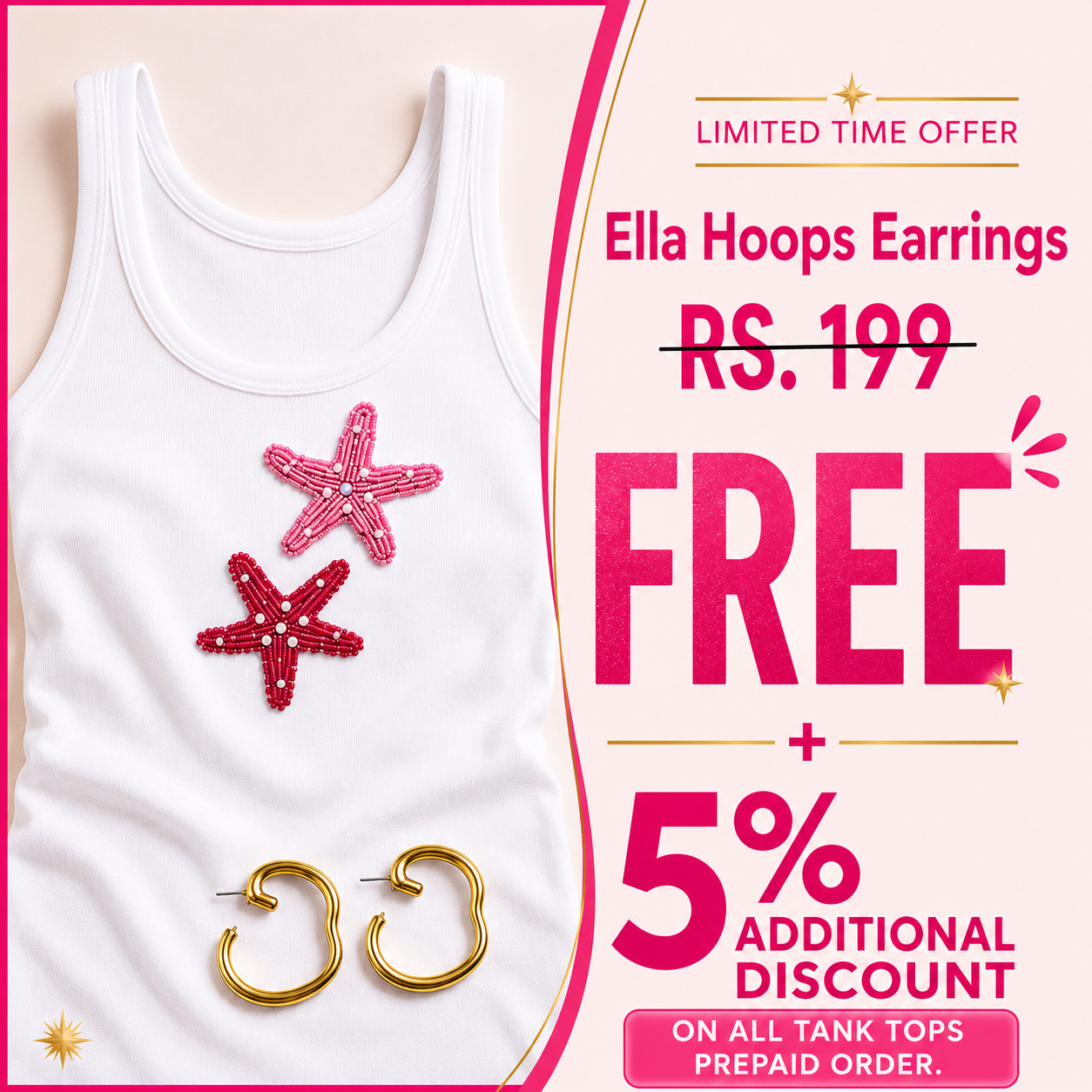 Starfish Premium Cotton Beaded Tank Top | Round Neck | Soft Stretch Comfortable Fit