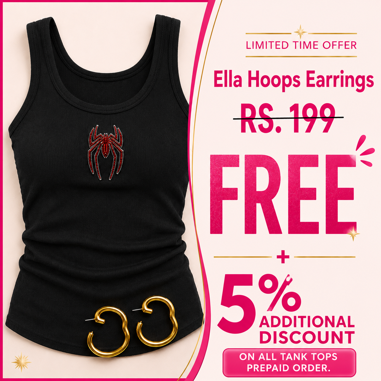 Spidey Premium Cotton Beaded Tank Top | Round Neck | Soft Stretch Comfortable Fit