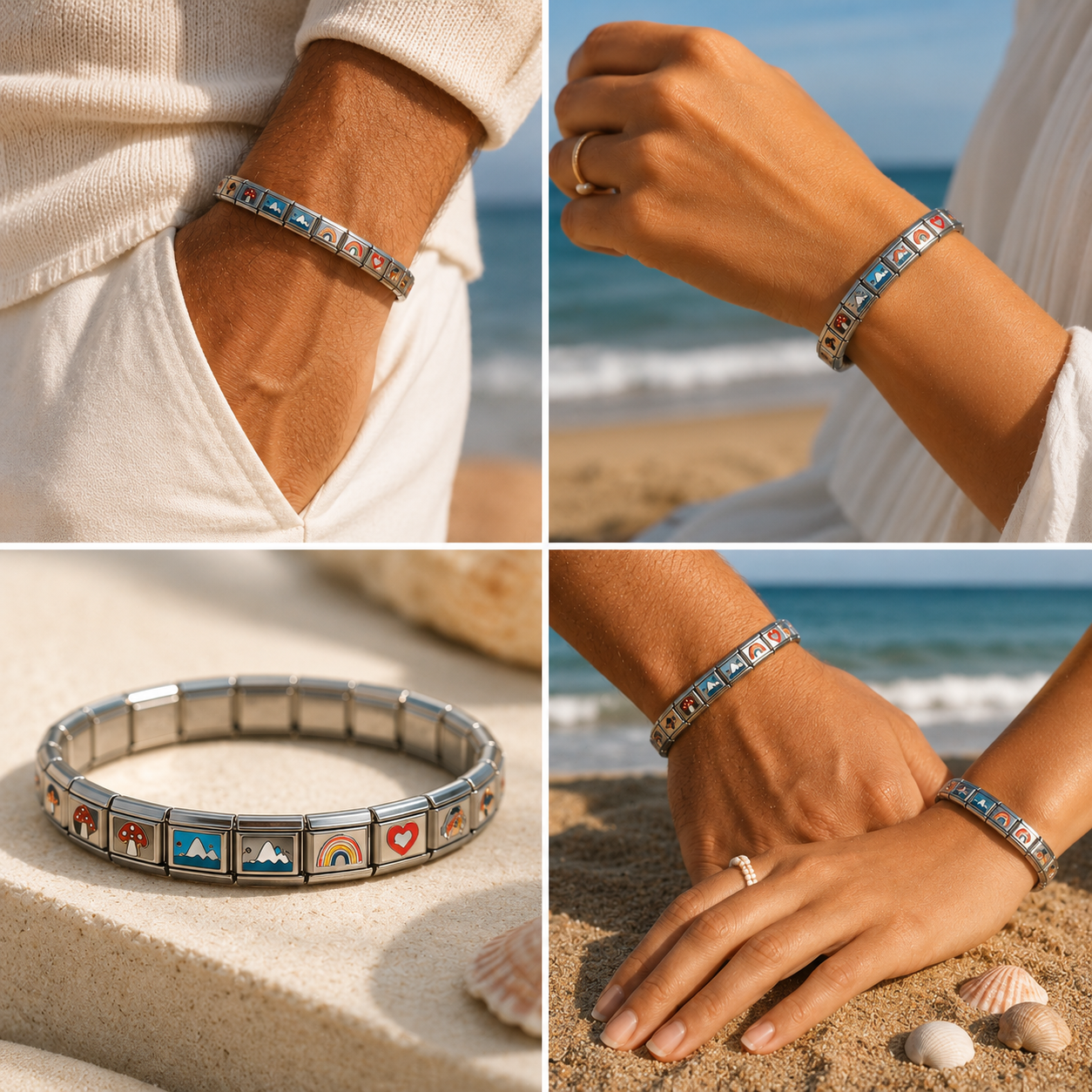 OG Italian Charm Couple Stainless Steel Bracelets with 18 + 18 Charms (Set of 2 Bracelets)