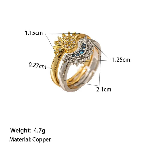 Sun & Moon Adjustable Ring Set