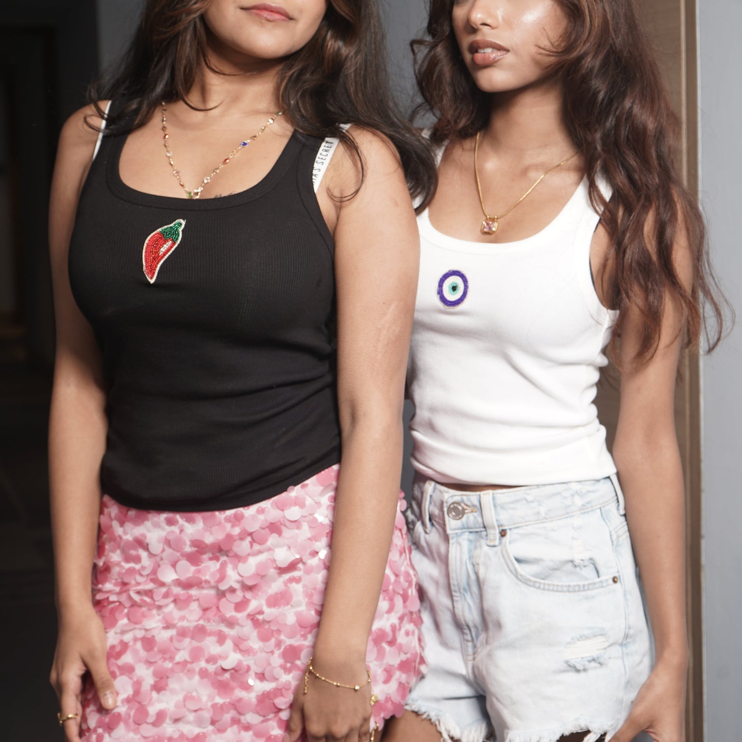 Nazar & mirchi beaded tank top (set of 2)