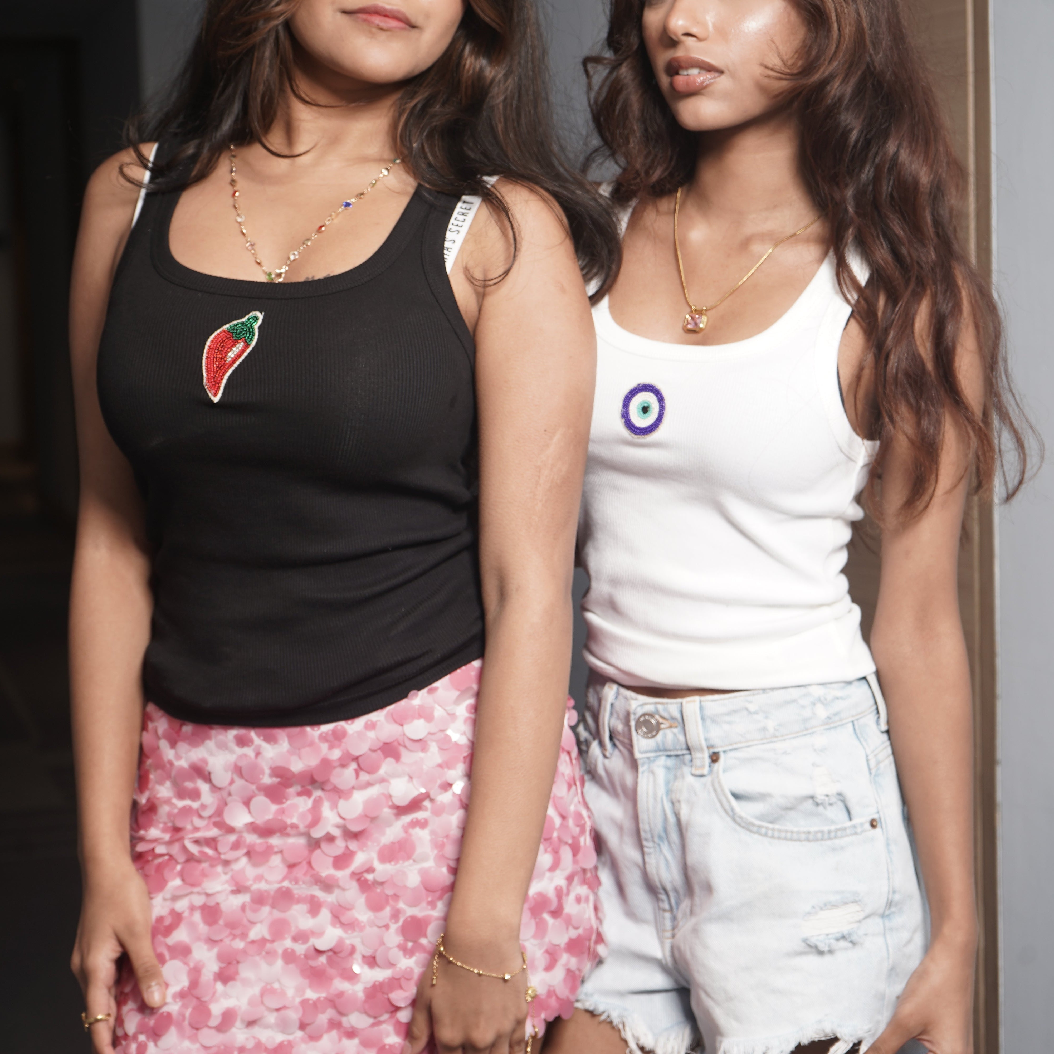 Nazar & mirchi beaded tank top (set of 2)
