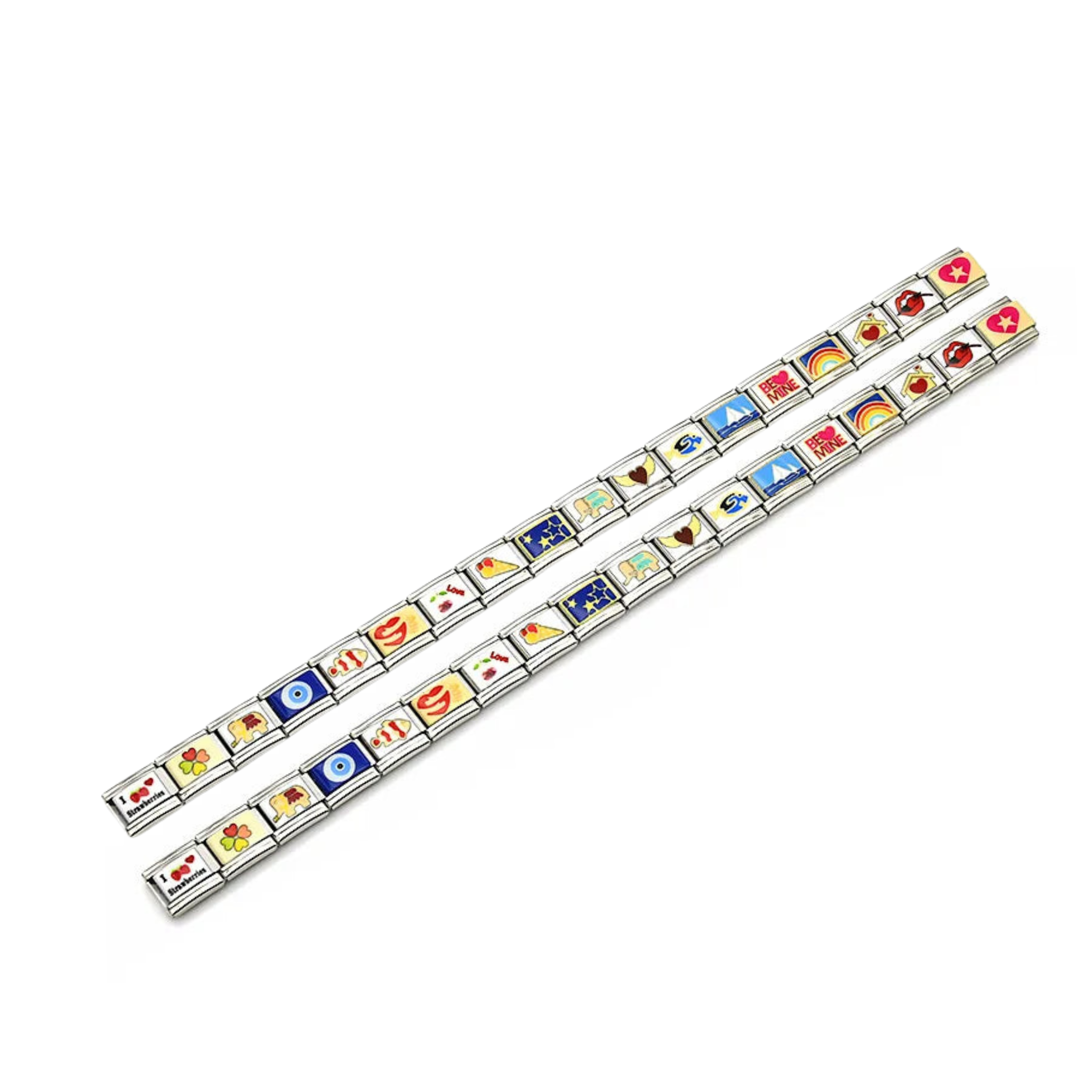 OG Italian Charm Couple Stainless Steel Bracelets with 18 + 18 Charms (Set of 2 Bracelets)