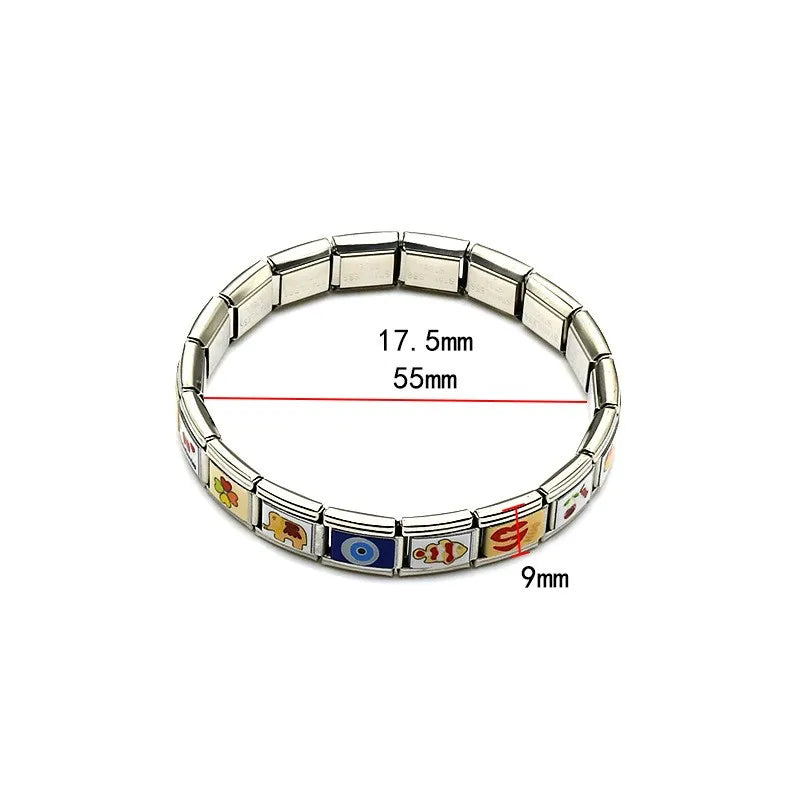 OG Italian Charm Couple Stainless Steel Bracelets with 18 + 18 Charms (Set of 2 Bracelets)