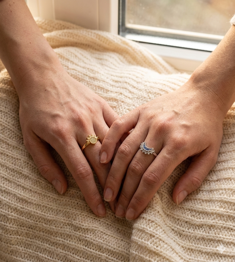 Sun & Moon Adjustable Ring Set