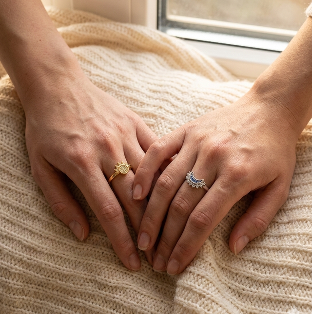 Sun & Moon Adjustable Ring Set
