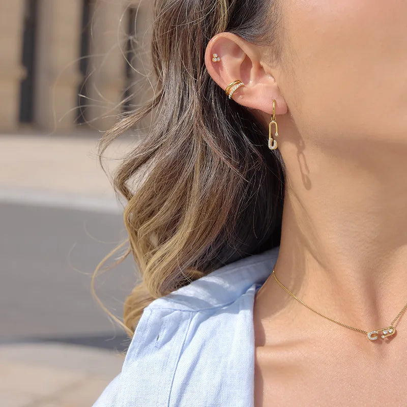 Safety pin necklace and earring set