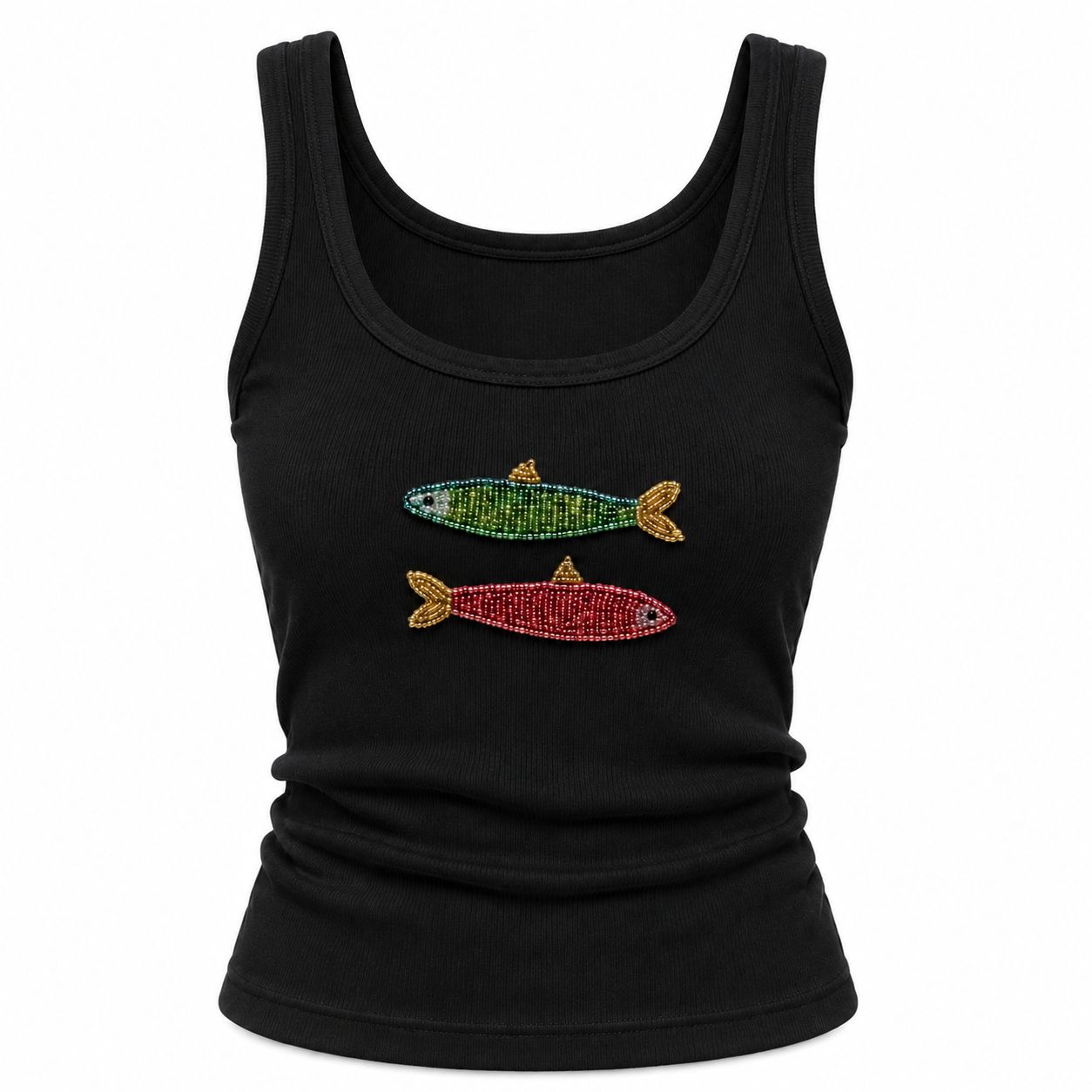 Fishy Premium Cotton Beaded Tank Top | Round Neck | Soft Stretch Comfortable Fit