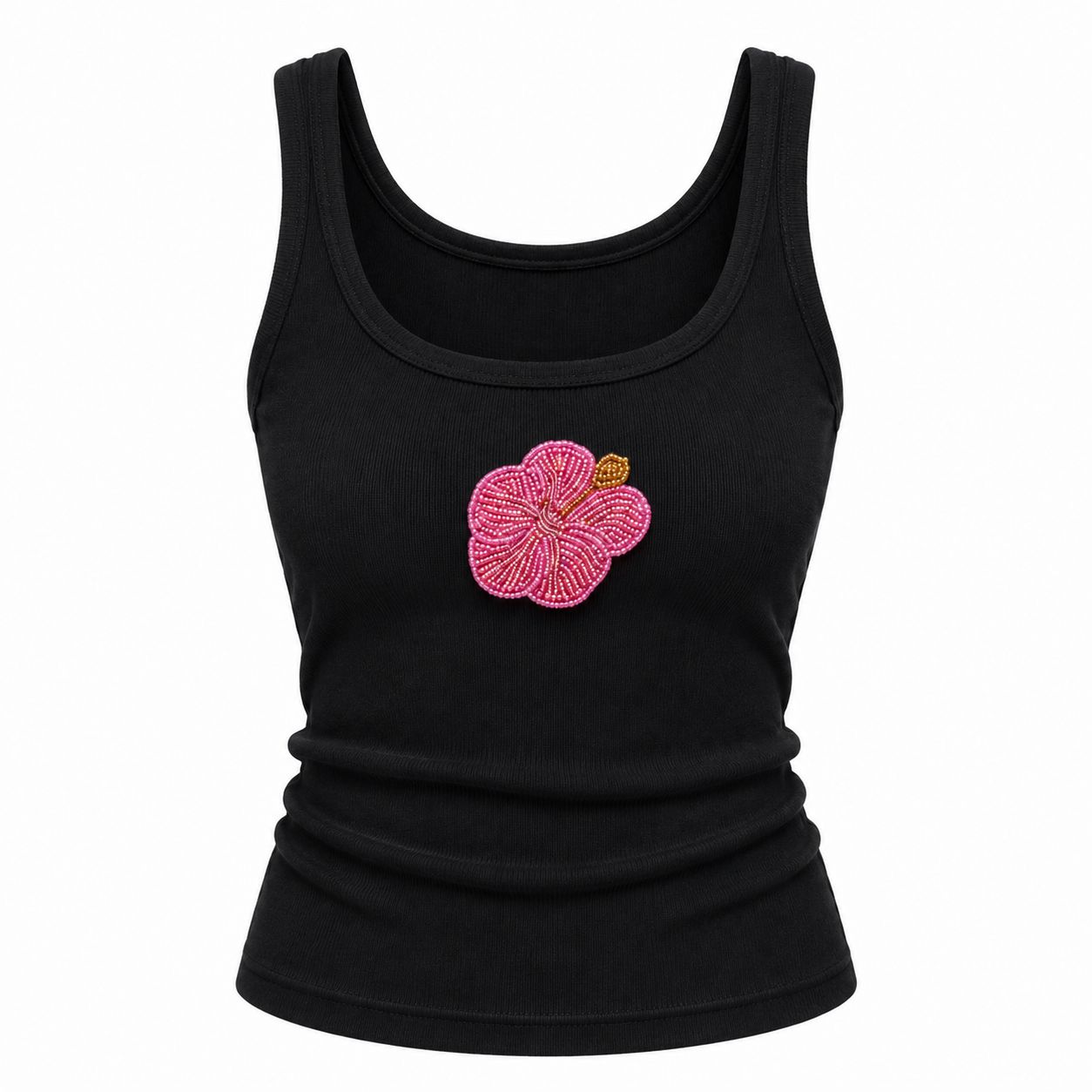 Flower Premium Cotton Beaded Tank Top | Round Neck | Soft Stretch Comfortable Fit