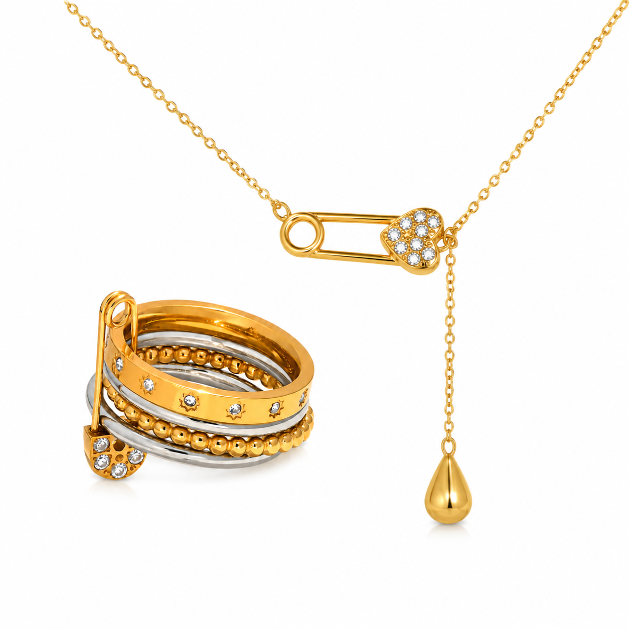 "Pinned To You" Necklace & Ring Set | 18K Gold Plated