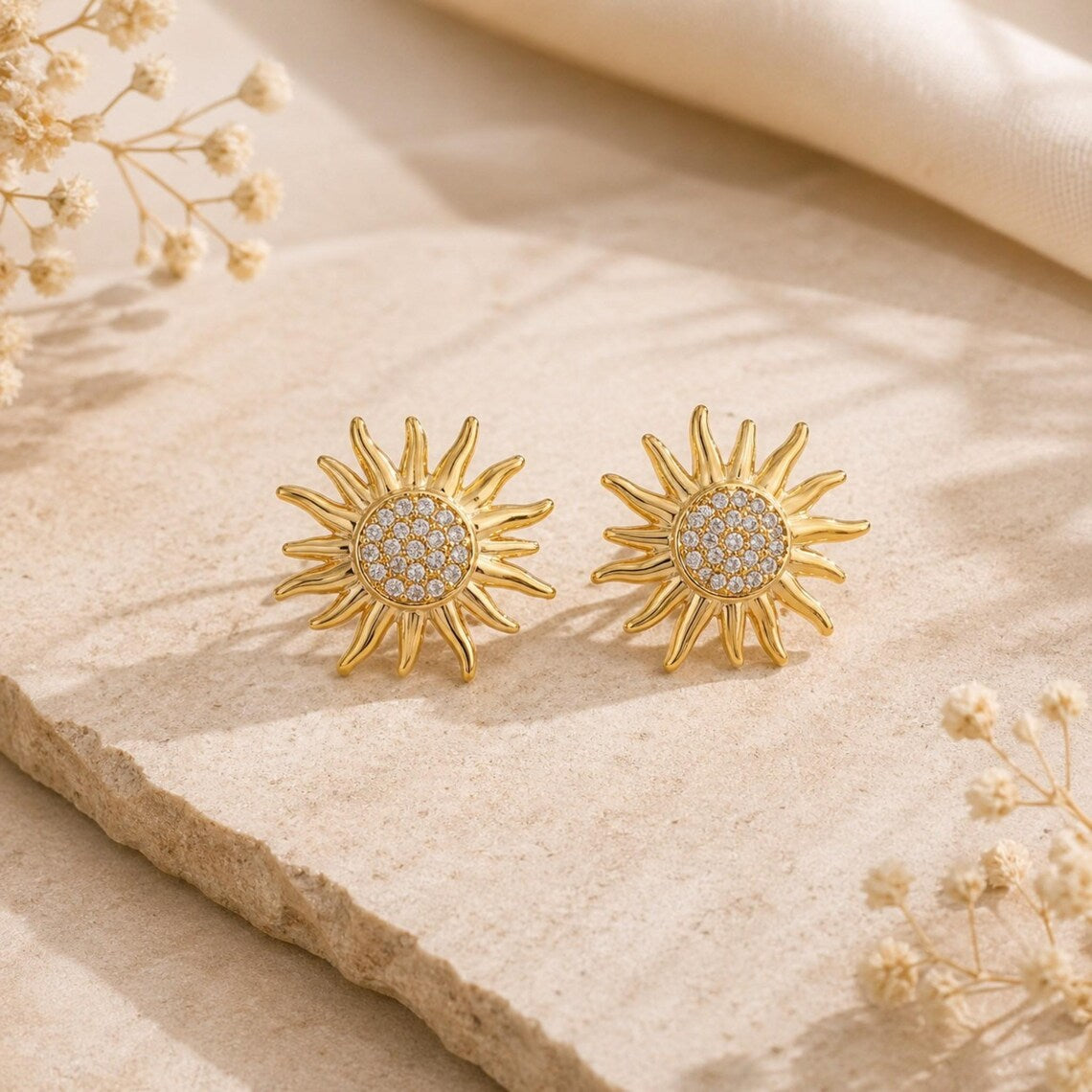 Sun Studded Earrings | 18K Gold Plated