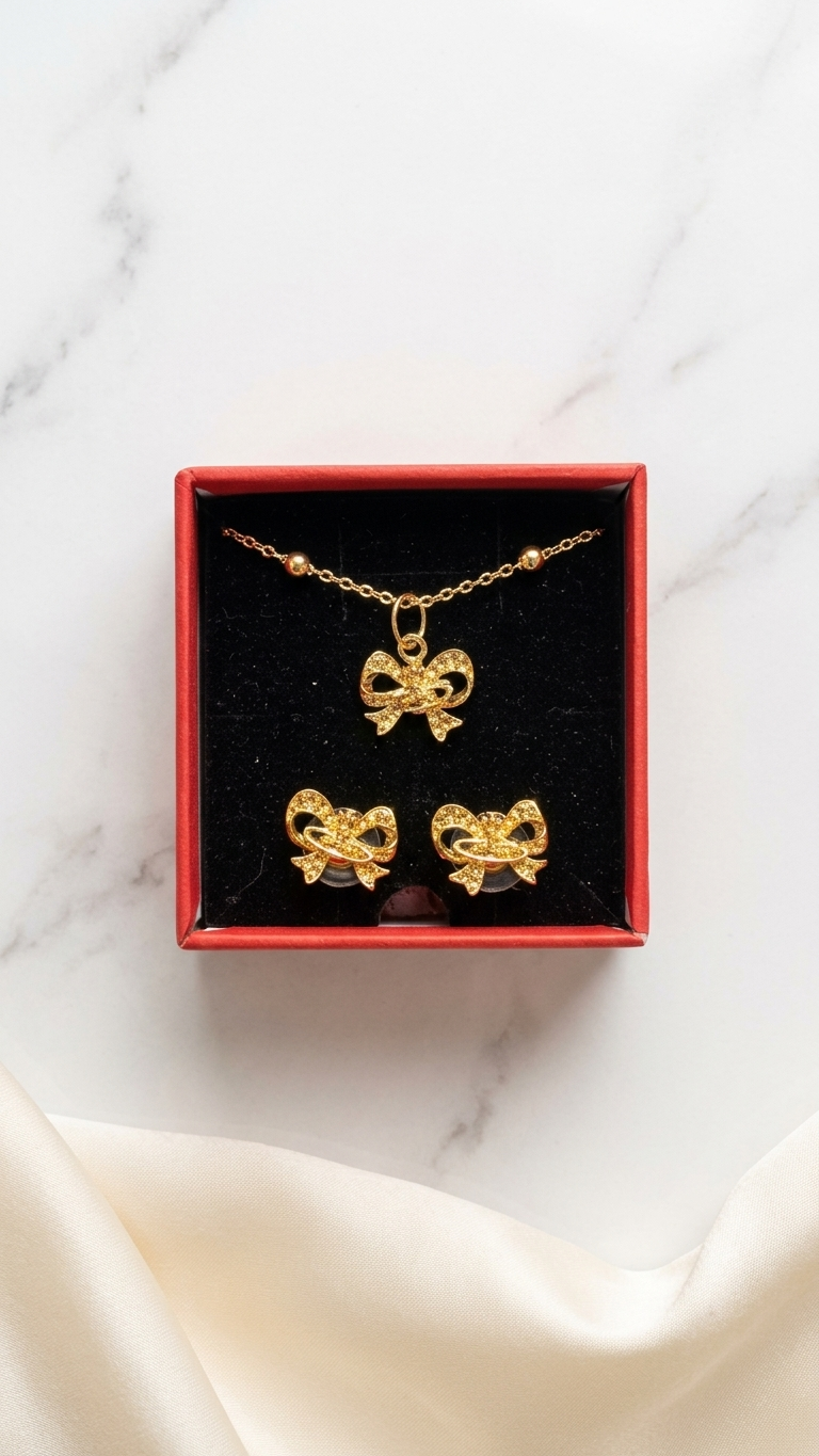 Orb Bow Necklace & Earrings Set