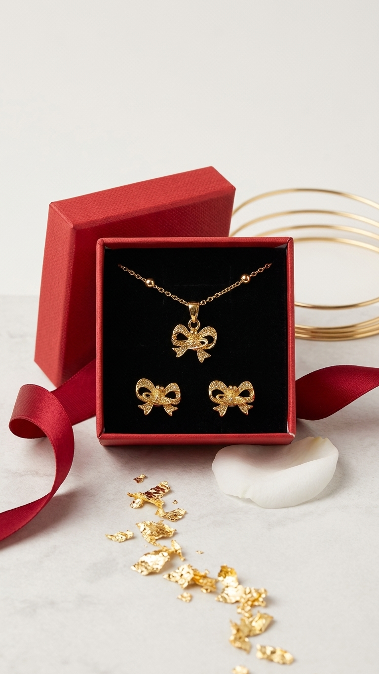 Orb Bow Necklace & Earrings Set
