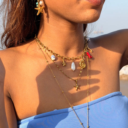 anti-tarnish necklace starfish necklace, jewellery wayer resistant hypoallergenic. beach vacation jewellery, ocean inspired necklace.